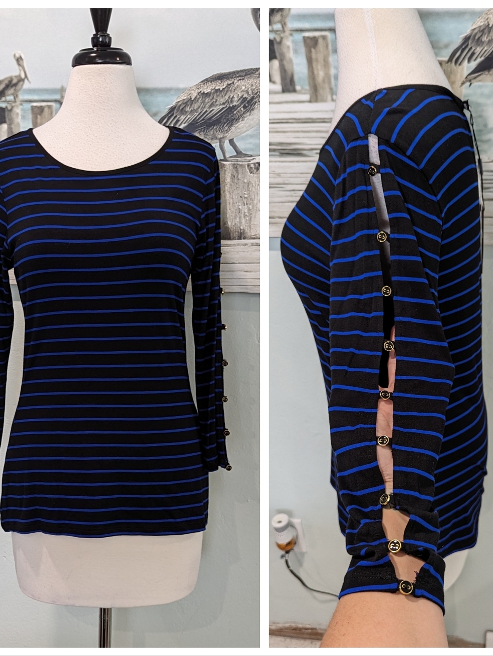NWT Cable & Gauge Striped Top With Open Sleeves